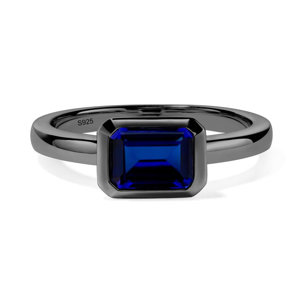 East West Emerald Cut Sapphire Bezel Ring - LUO Jewelry #metal_black finish sterling silver