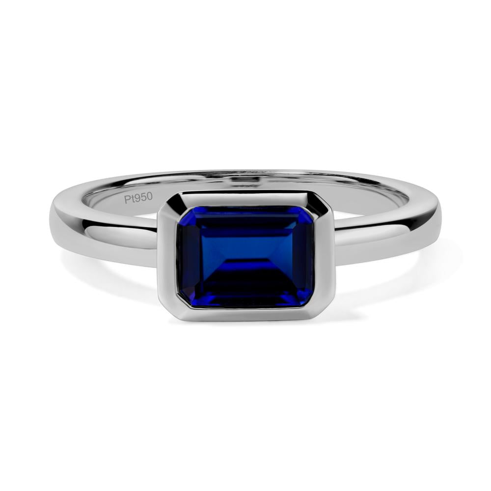 East West Emerald Cut Sapphire Bezel Ring - LUO Jewelry #metal_platinum