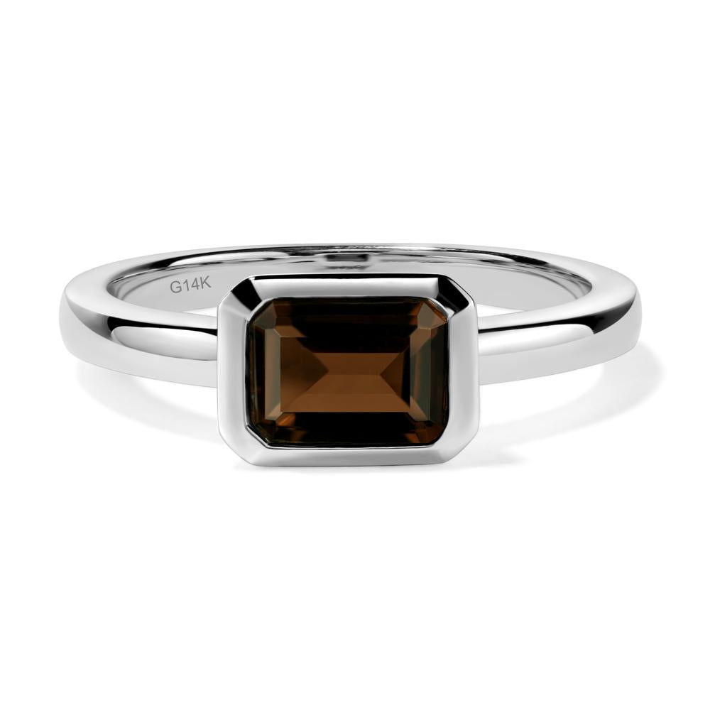 East West Emerald Cut Smoky Quartz Bezel Ring - LUO Jewelry #metal_14k white gold