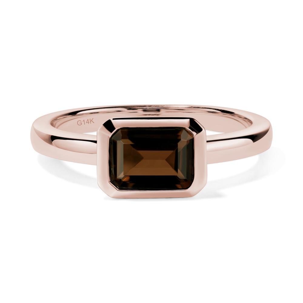 Smoky Quartz Bezel Emerald Cut Engagement Ring - LUO Jewelry #metal_14k rose gold