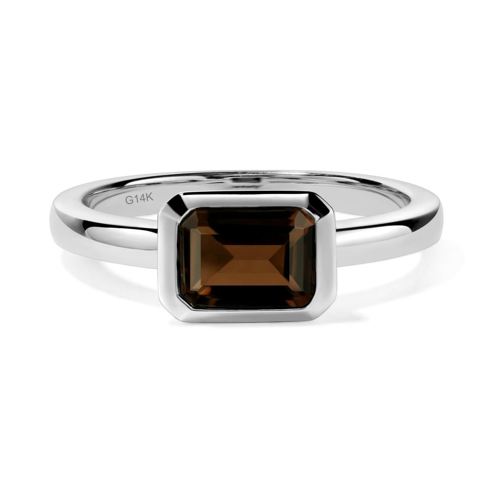 Smoky Quartz Bezel Emerald Cut Engagement Ring - LUO Jewelry #metal_14k white gold