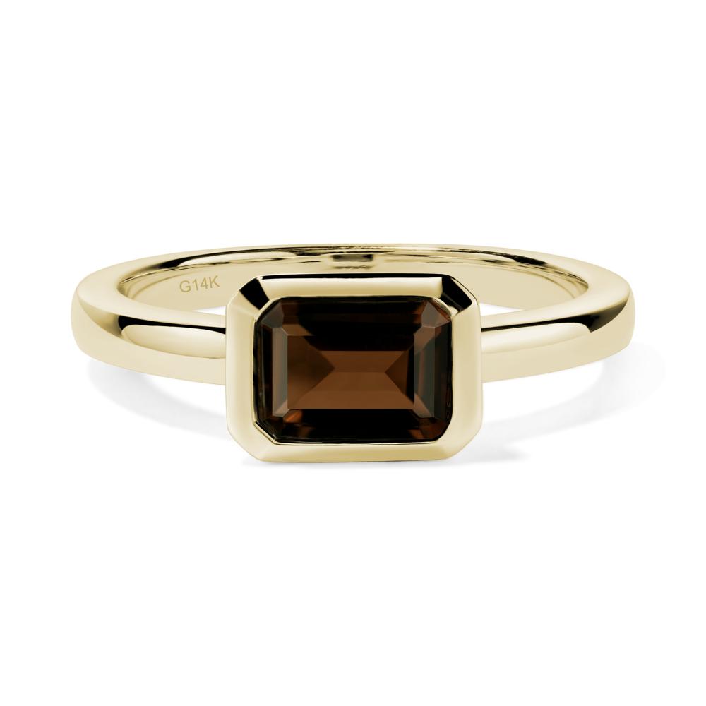 Smoky Quartz Bezel Emerald Cut Engagement Ring - LUO Jewelry #metal_14k yellow gold