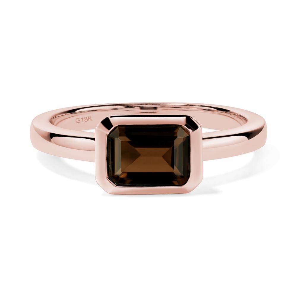 Smoky Quartz Bezel Emerald Cut Engagement Ring - LUO Jewelry #metal_18k rose gold