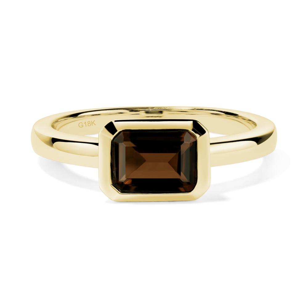 Smoky Quartz Bezel Emerald Cut Engagement Ring - LUO Jewelry #metal_18k yellow gold