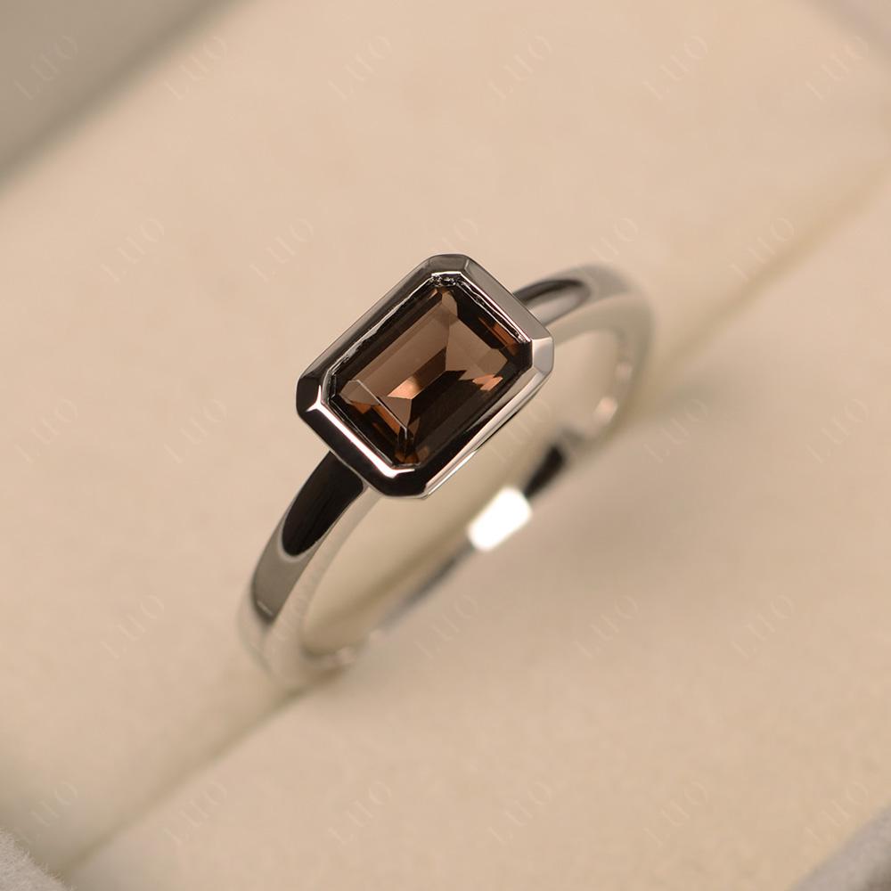 Smoky Quartz Bezel Emerald Cut Engagement Ring - LUO Jewelry 