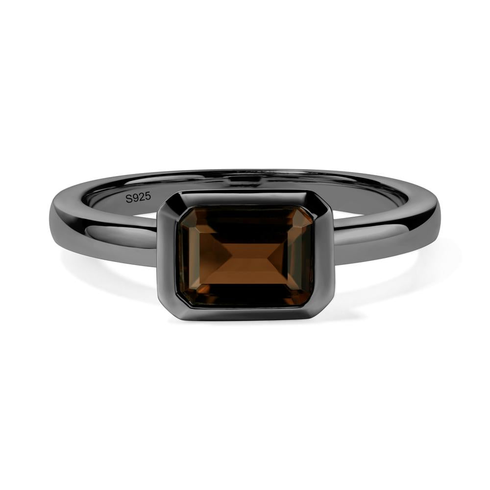 Smoky Quartz Bezel Emerald Cut Engagement Ring - LUO Jewelry #metal_black finish sterling silver