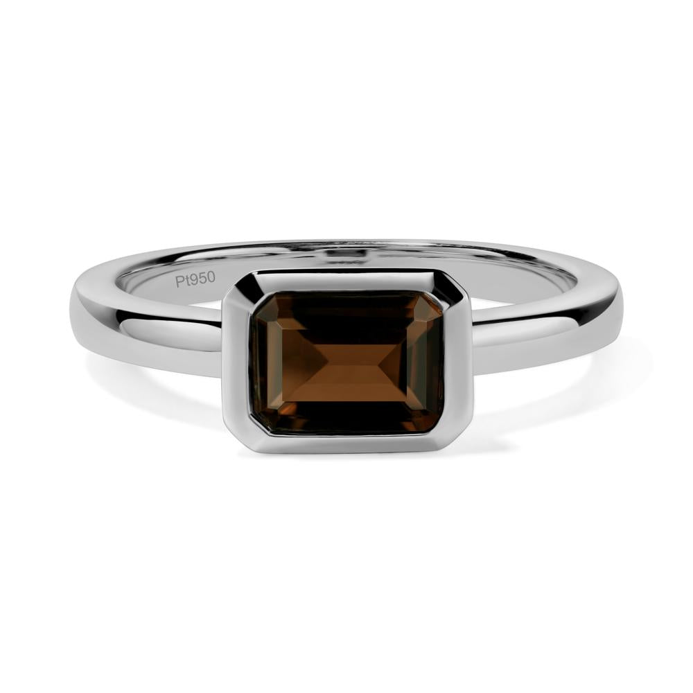 Smoky Quartz Bezel Emerald Cut Engagement Ring - LUO Jewelry #metal_platinum