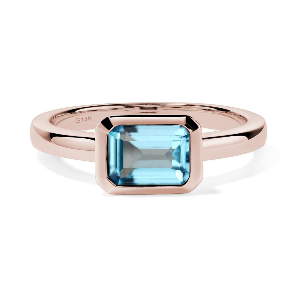 East West Emerald Cut Swiss Blue Topaz Bezel Ring - LUO Jewelry #metal_14k rose gold