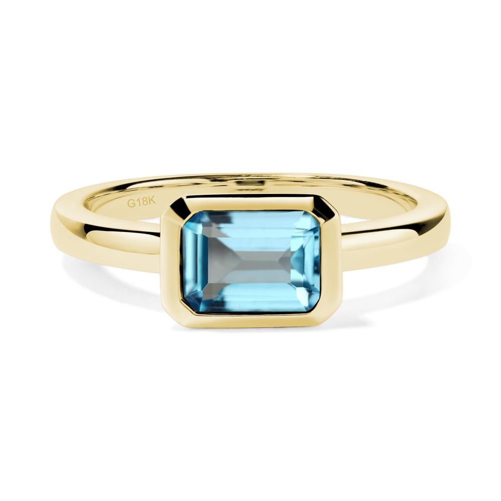 East West Emerald Cut Swiss Blue Topaz Bezel Ring - LUO Jewelry #metal_18k yellow gold