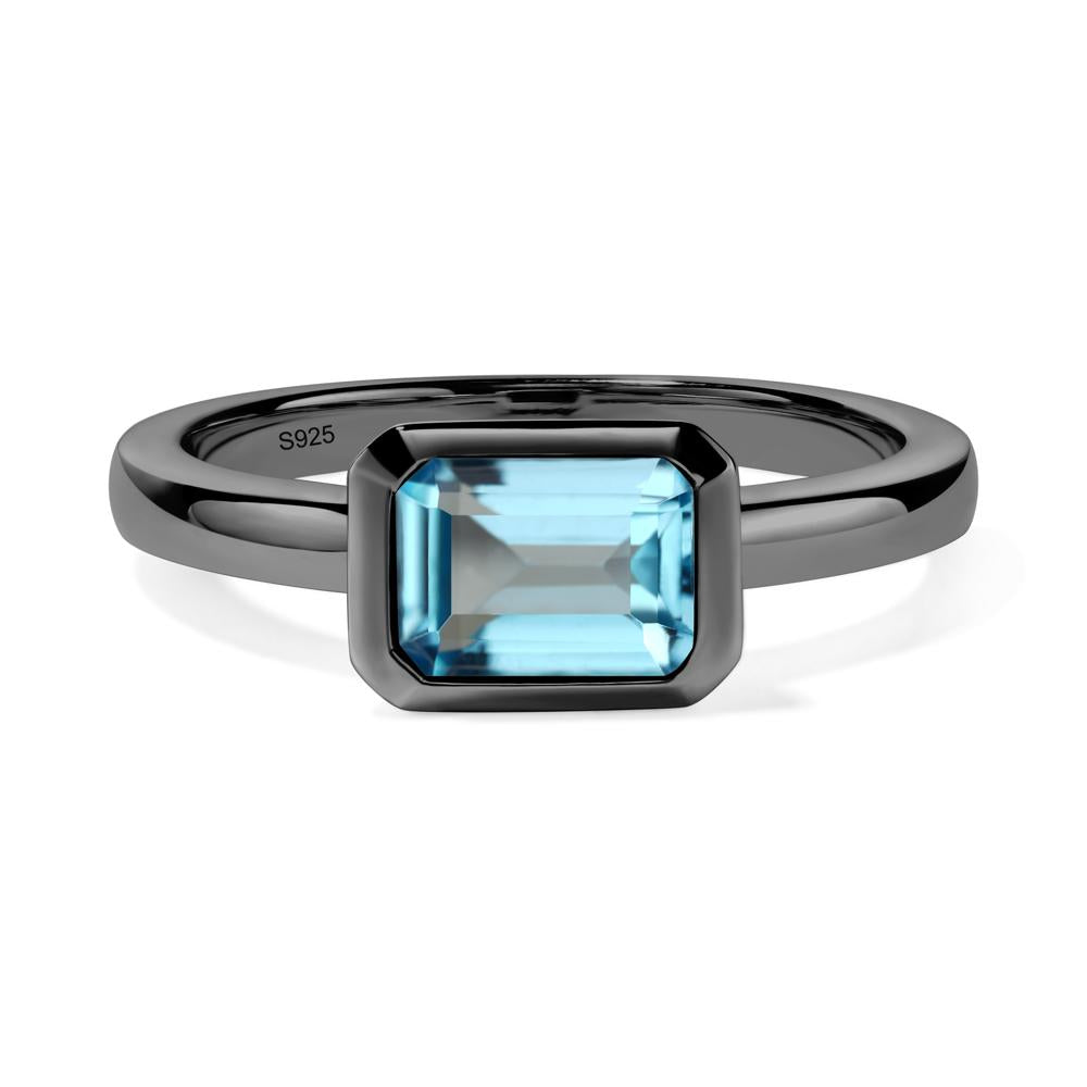 East West Emerald Cut Swiss Blue Topaz Bezel Ring - LUO Jewelry #metal_black finish sterling silver