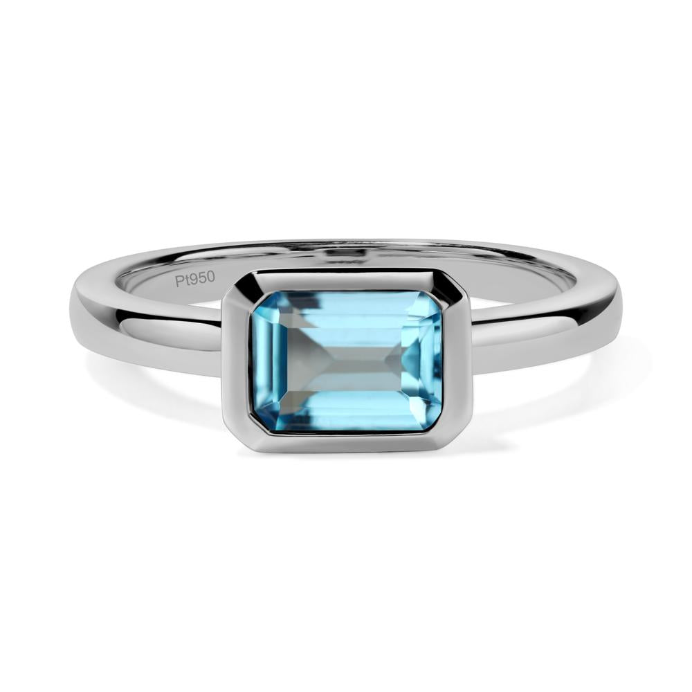 East West Emerald Cut Swiss Blue Topaz Bezel Ring - LUO Jewelry #metal_platinum