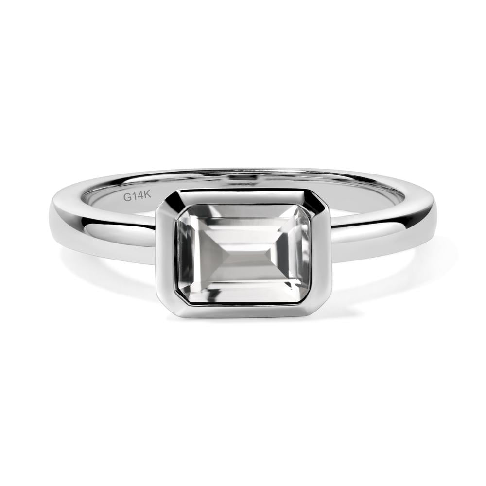 White Topaz Bezel Emerald Cut Engagement Ring - LUO Jewelry #metal_14k white gold