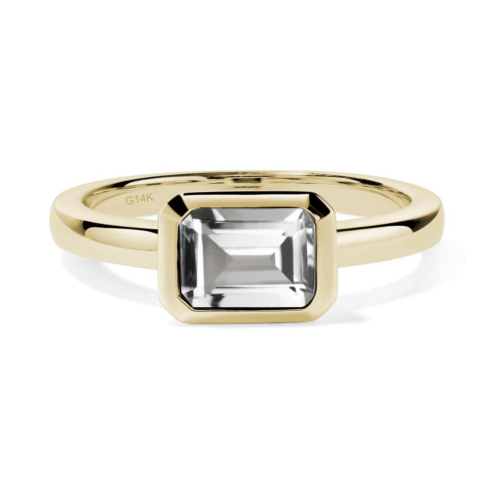 White Topaz Bezel Emerald Cut Engagement Ring - LUO Jewelry #metal_14k yellow gold