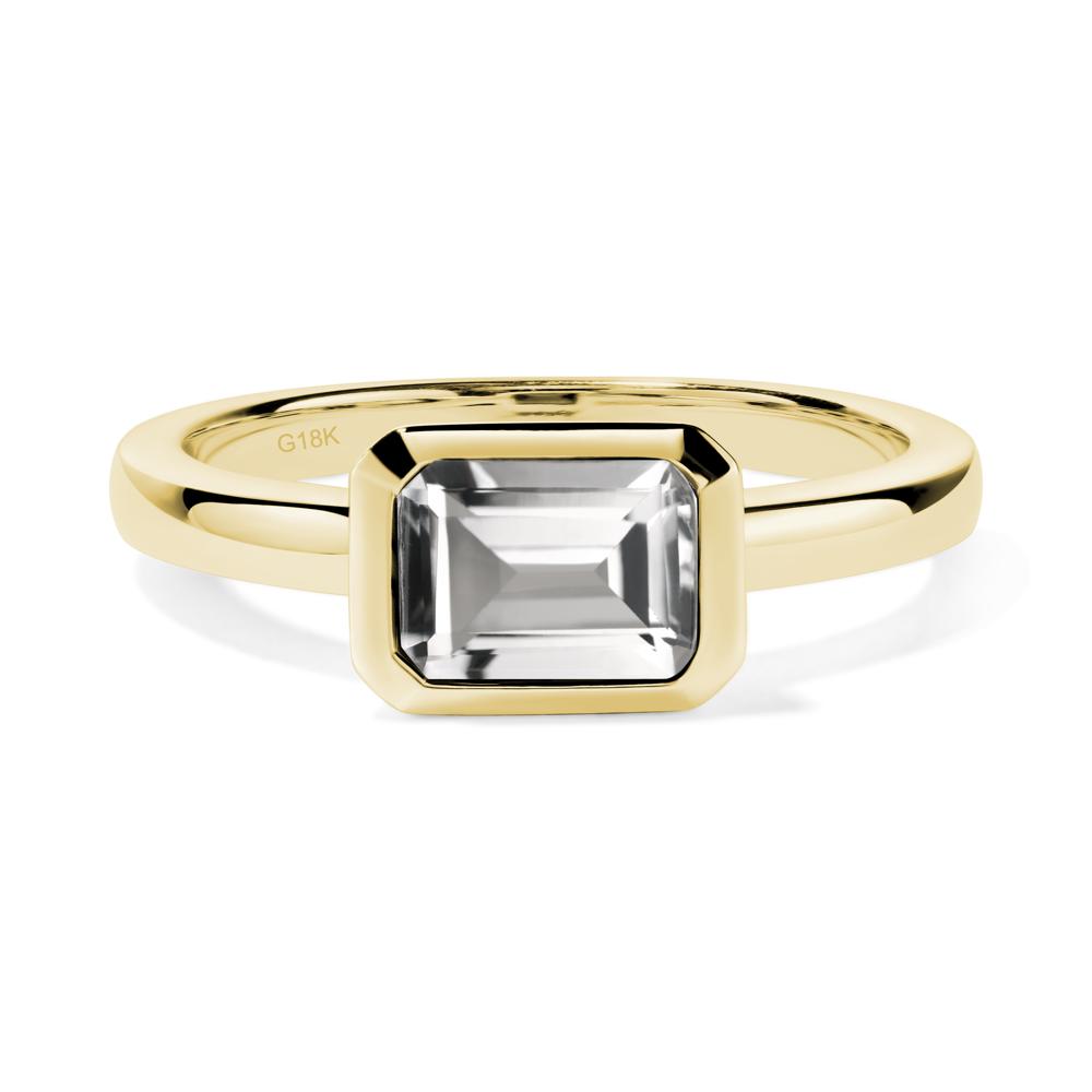 White Topaz Bezel Emerald Cut Engagement Ring - LUO Jewelry #metal_18k yellow gold