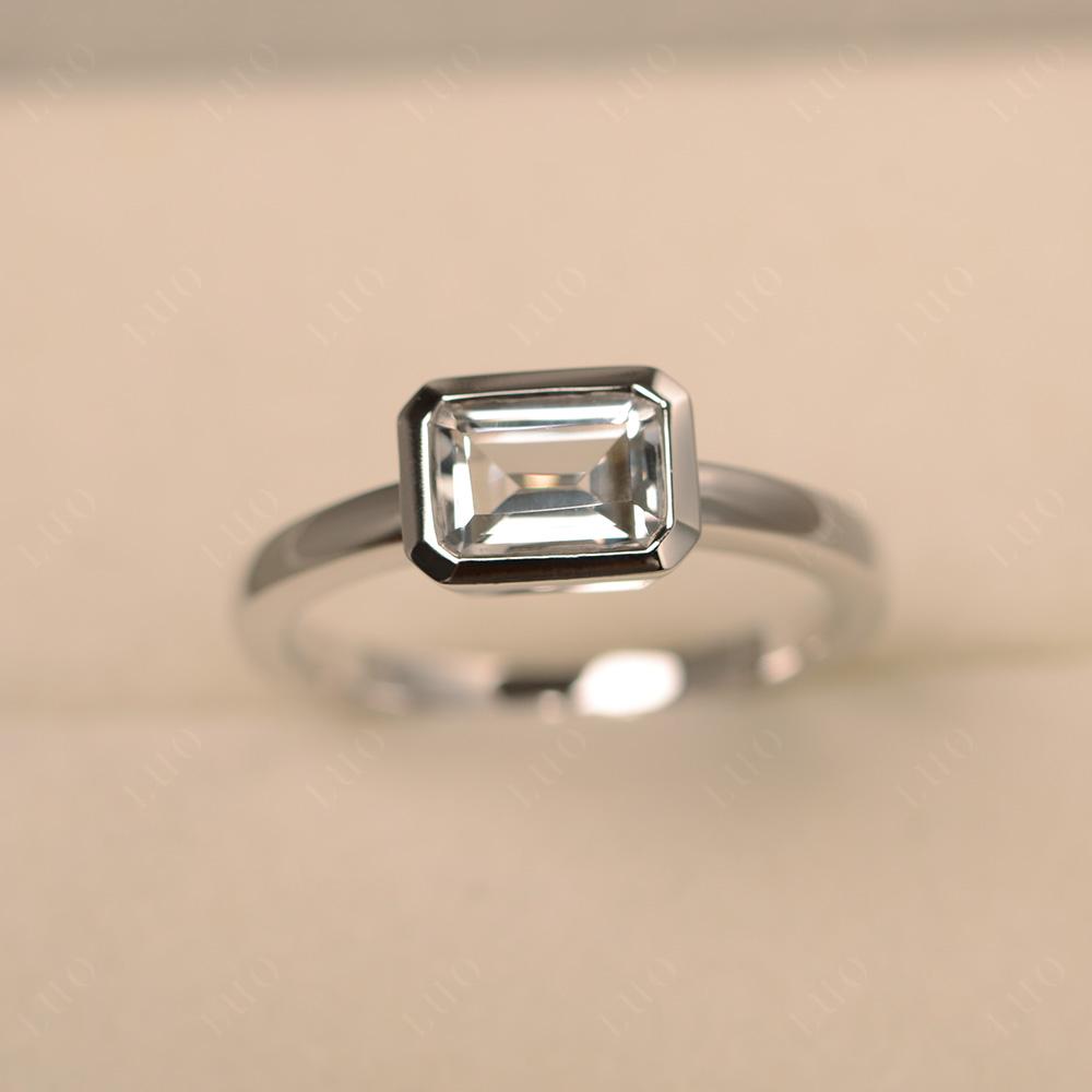 White Topaz Bezel Emerald Cut Engagement Ring - LUO Jewelry 