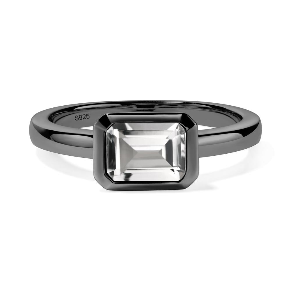 White Topaz Bezel Emerald Cut Engagement Ring - LUO Jewelry #metal_black finish sterling silver