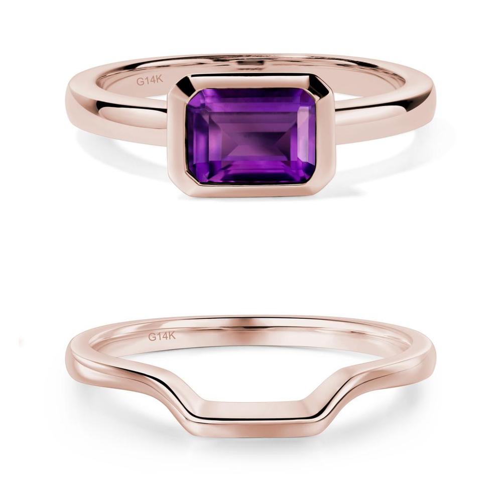 Amethyst Bezel Emerald Cut Engagement Ring - LUO Jewelry #metal_xxxxx