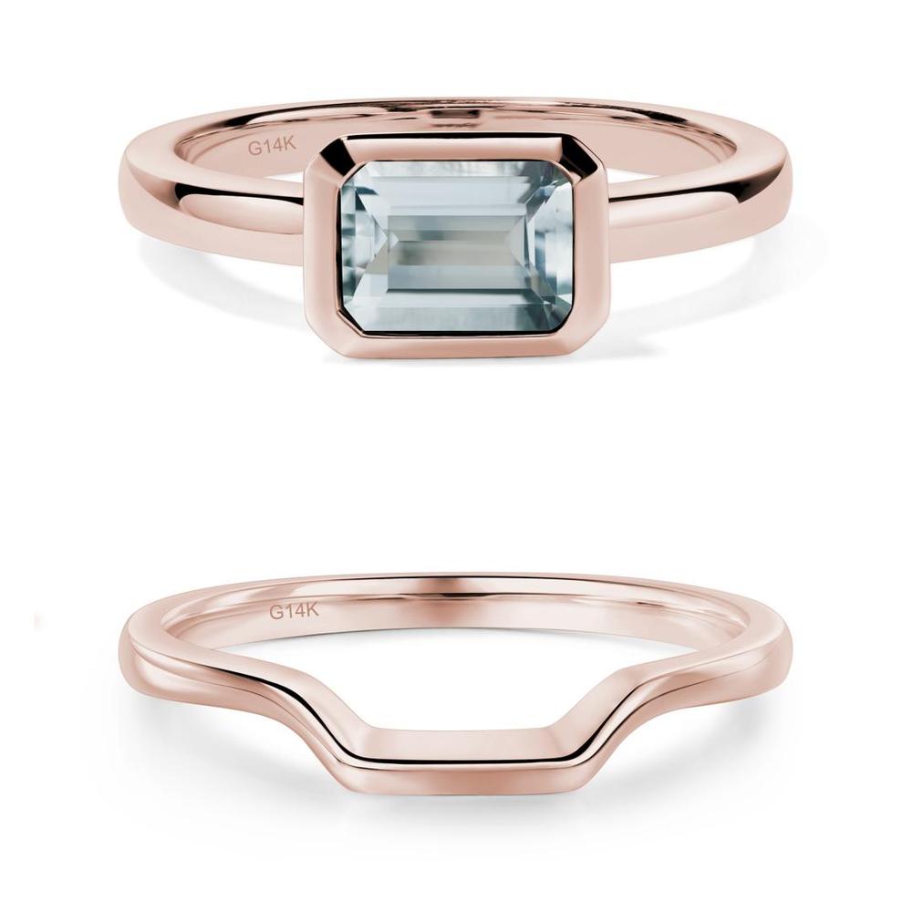 East West Emerald Cut Aquamarine Bezel Ring - LUO Jewelry #metal_xxxxx