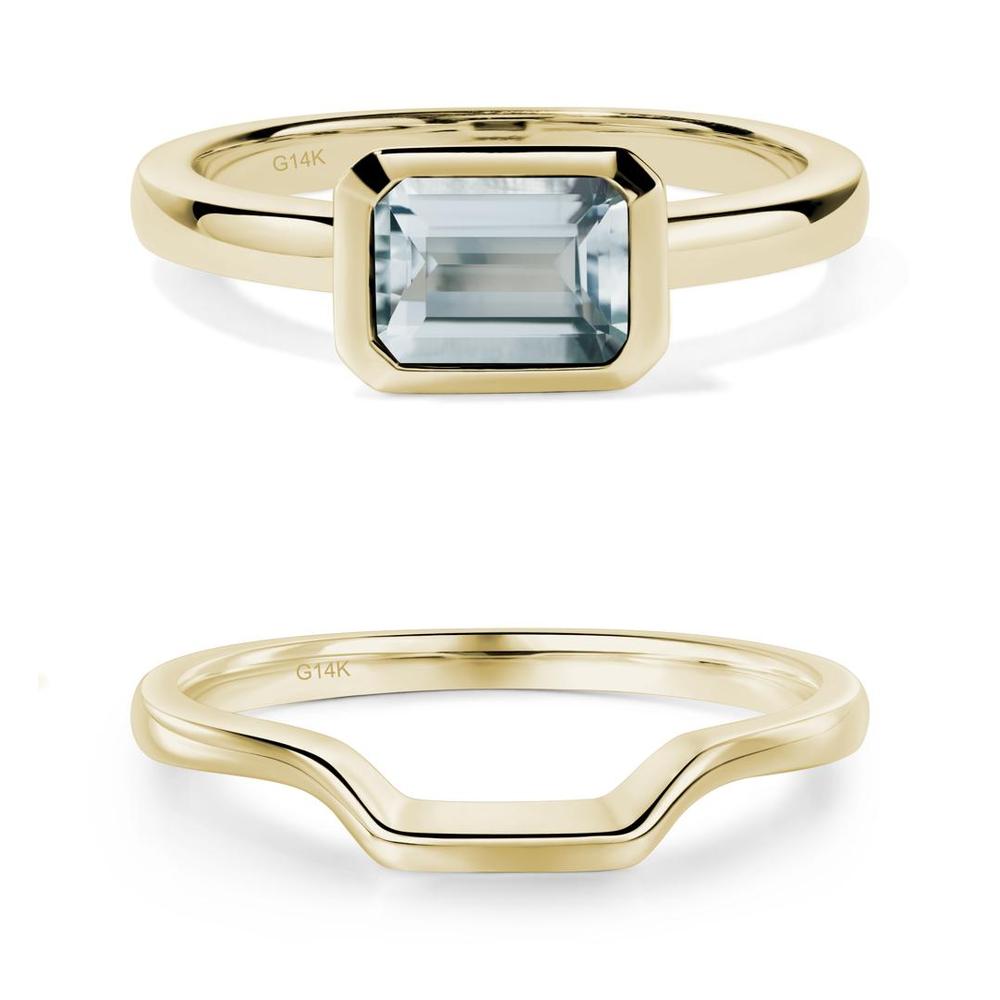 East West Emerald Cut Aquamarine Bezel Ring - LUO Jewelry #metal_xxxxx