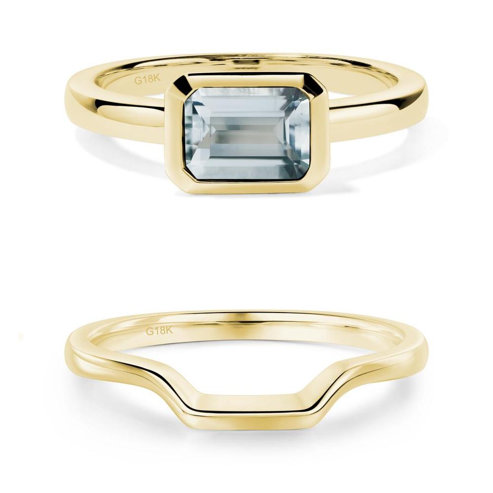 East West Emerald Cut Aquamarine Bezel Ring - LUO Jewelry #metal_xxxxx