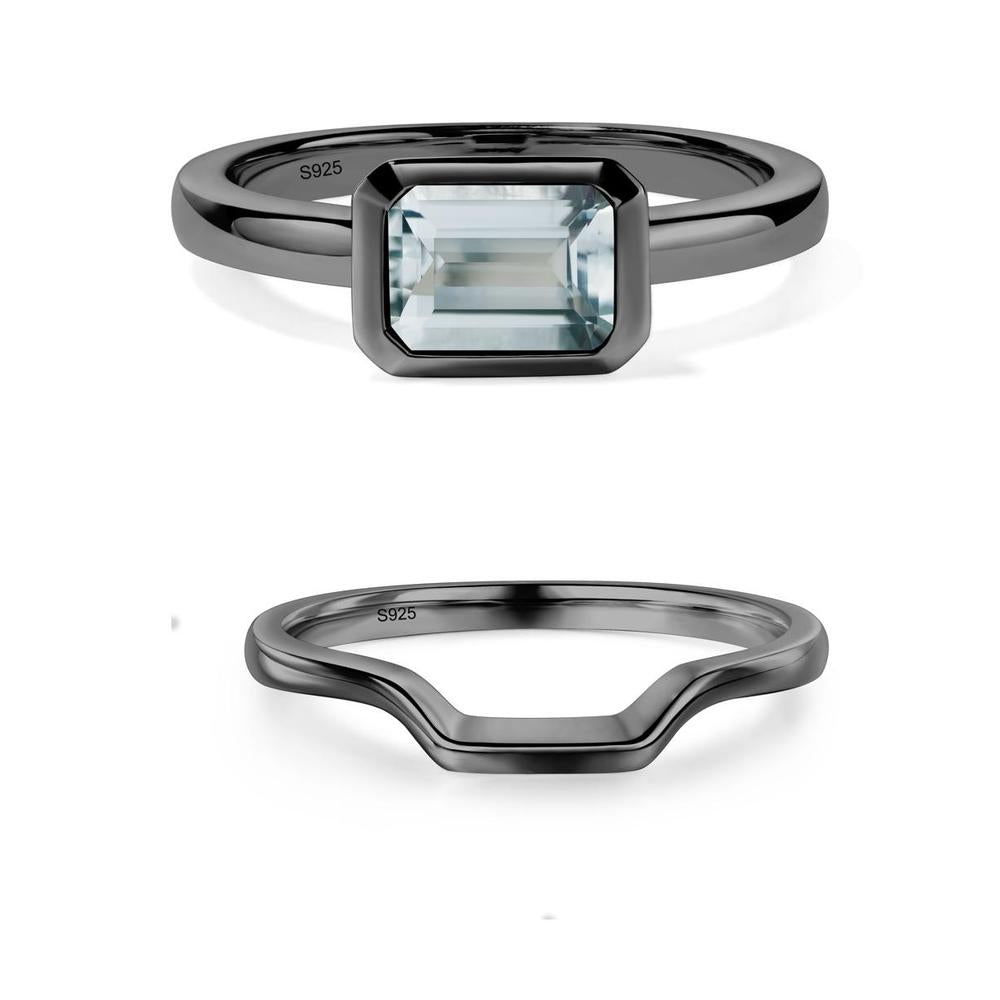 East West Emerald Cut Aquamarine Bezel Ring - LUO Jewelry #metal_xxxxx