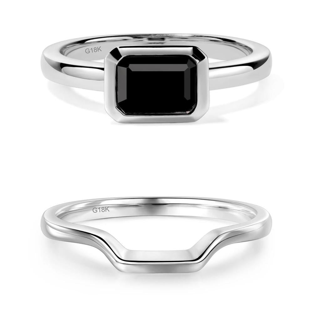 Black Spinel Bezel Emerald Cut Engagement Ring - LUO Jewelry #metal_xxxxx