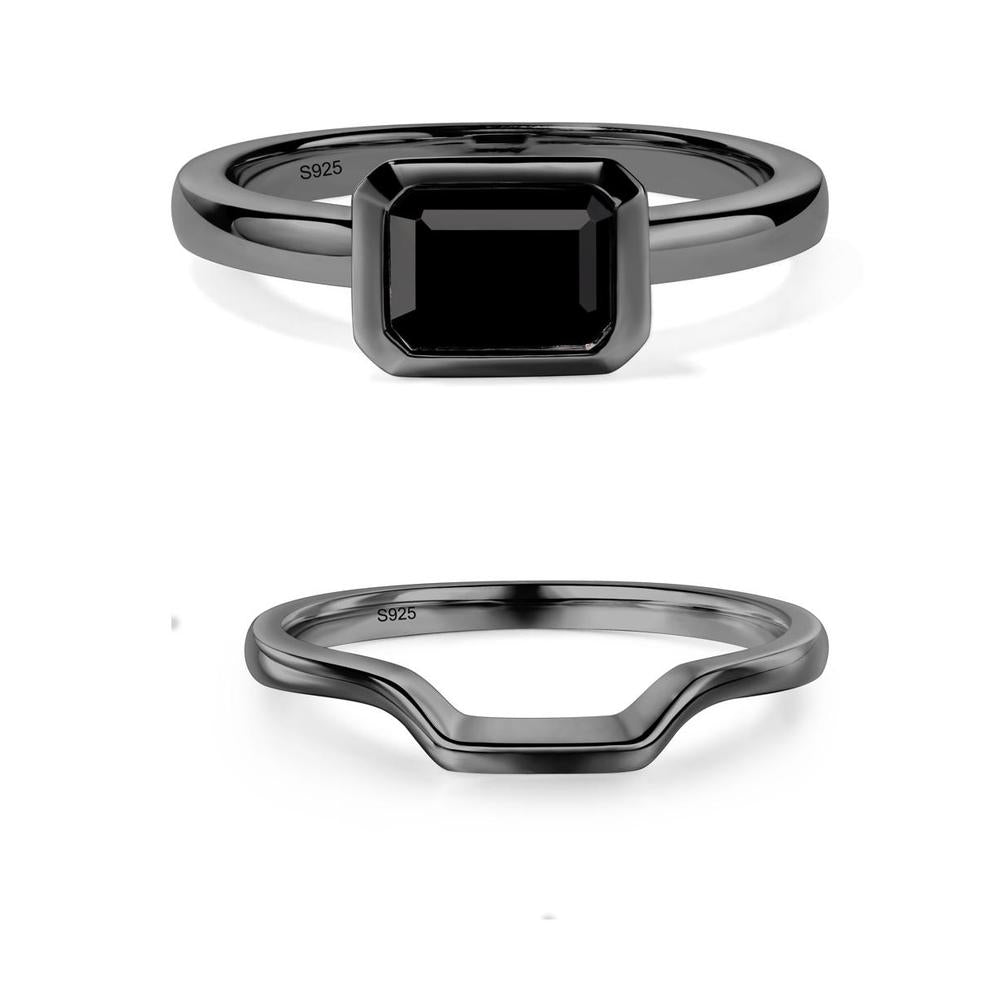 Black Spinel Bezel Emerald Cut Engagement Ring - LUO Jewelry #metal_xxxxx