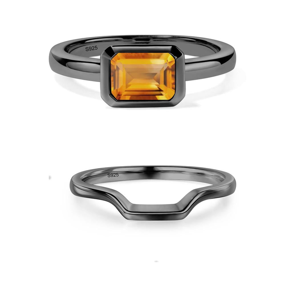 East West Emerald Cut Citrine Bezel Ring - LUO Jewelry #metal_xxxxx