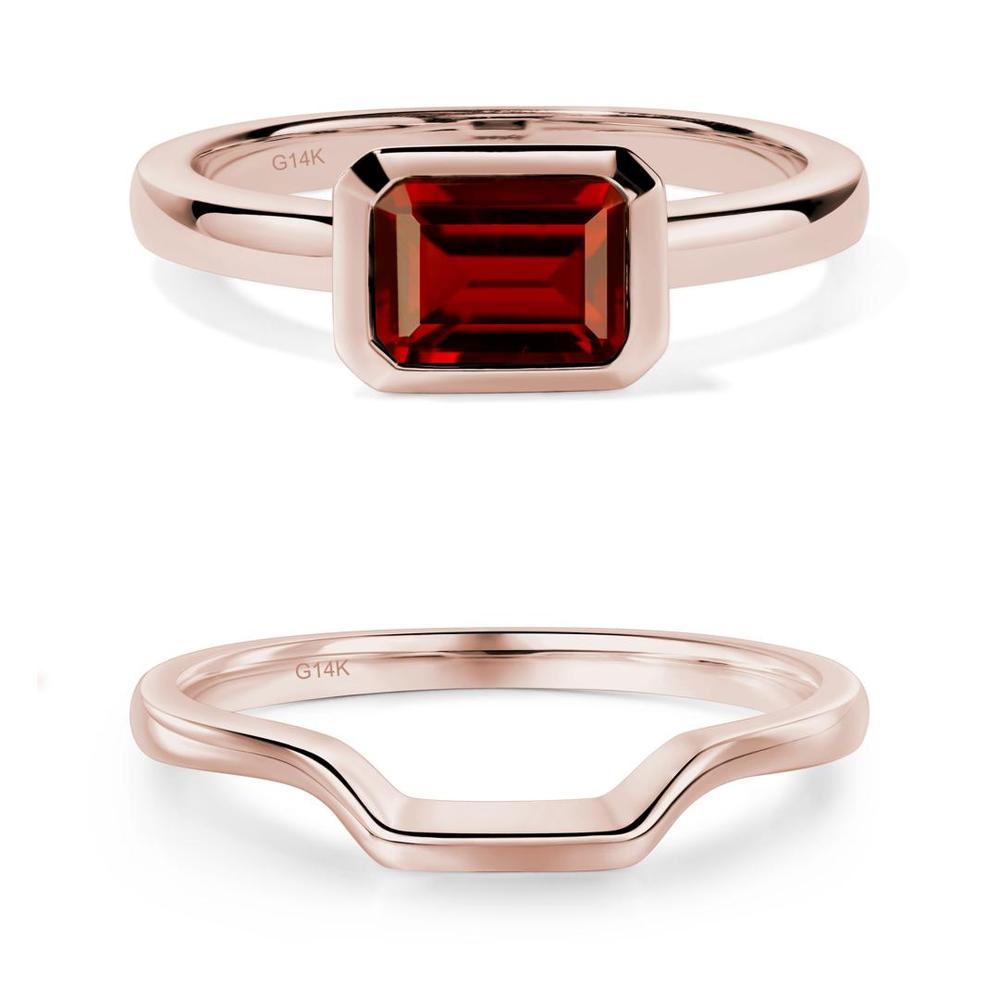 East West Emerald Cut Garnet Bezel Ring - LUO Jewelry #metal_xxxxx