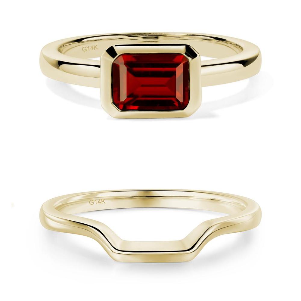 East West Emerald Cut Garnet Bezel Ring - LUO Jewelry #metal_xxxxx