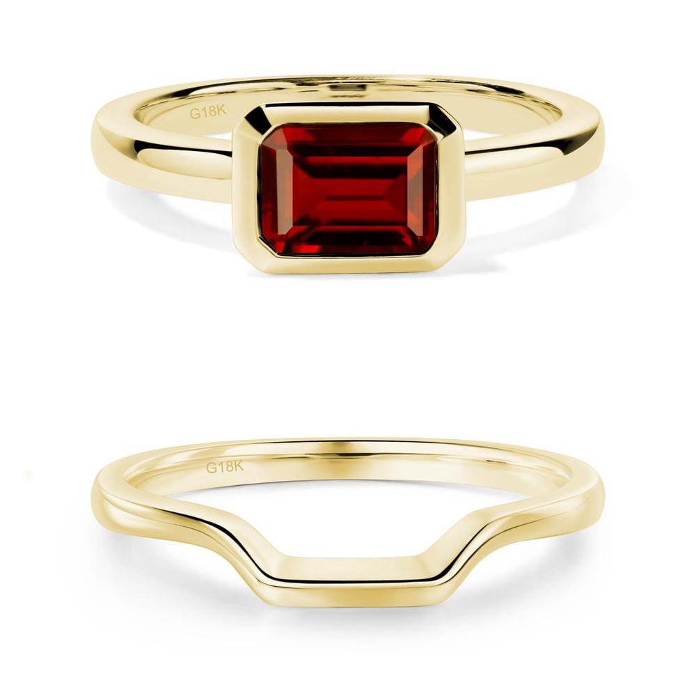 East West Emerald Cut Garnet Bezel Ring - LUO Jewelry #metal_xxxxx