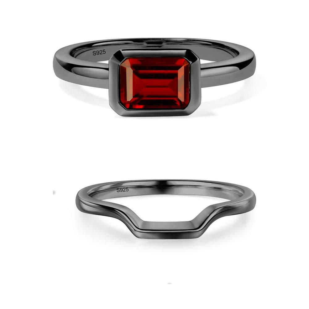 East West Emerald Cut Garnet Bezel Ring - LUO Jewelry #metal_xxxxx