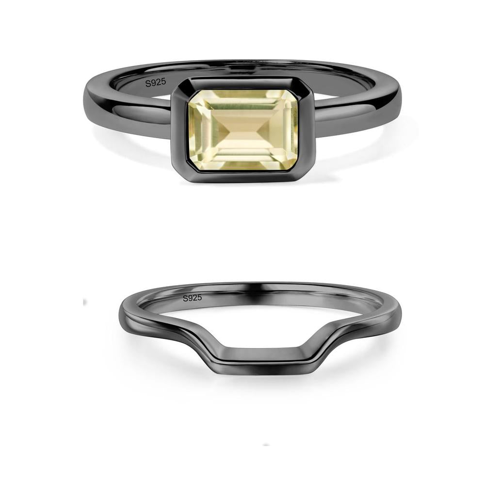 East West Emerald Cut Lemon Quartz Bezel Ring - LUO Jewelry #metal_xxxxx