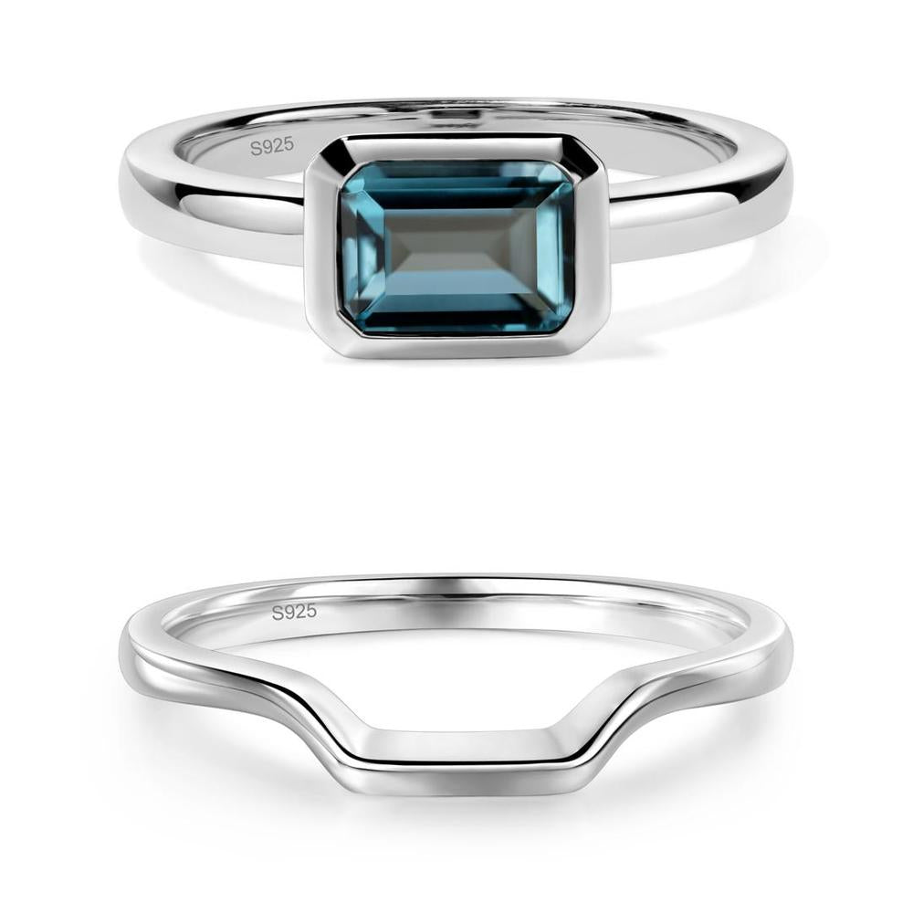 London Blue Topaz Bezel Emerald Cut Engagement Ring - LUO Jewelry #metal_xxxxx