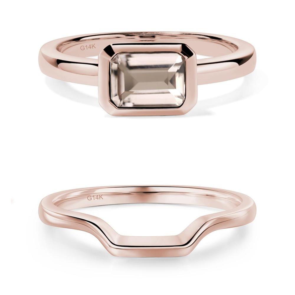 East West Emerald Cut Morganite Bezel Ring - LUO Jewelry #metal_xxxxx