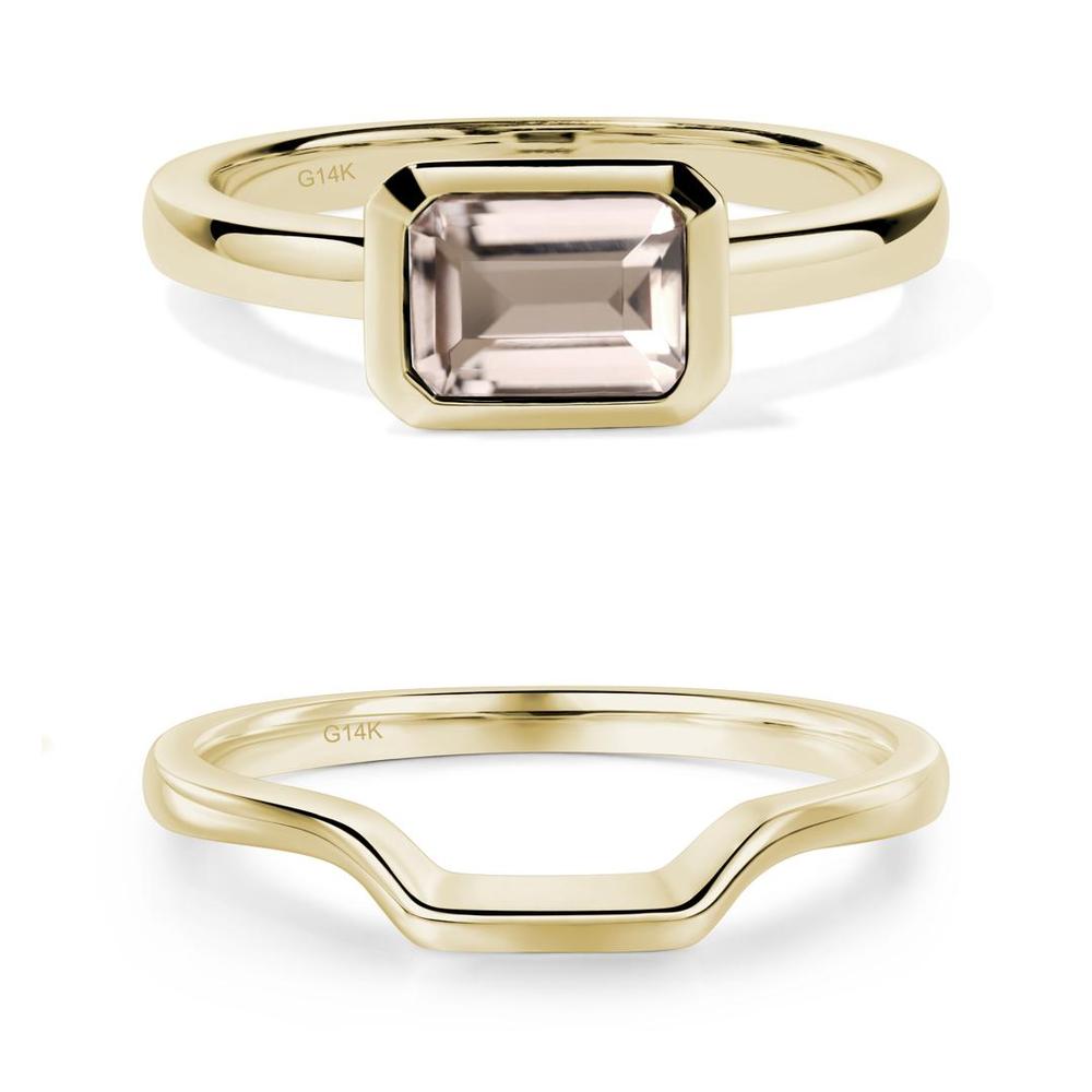 East West Emerald Cut Morganite Bezel Ring - LUO Jewelry #metal_xxxxx