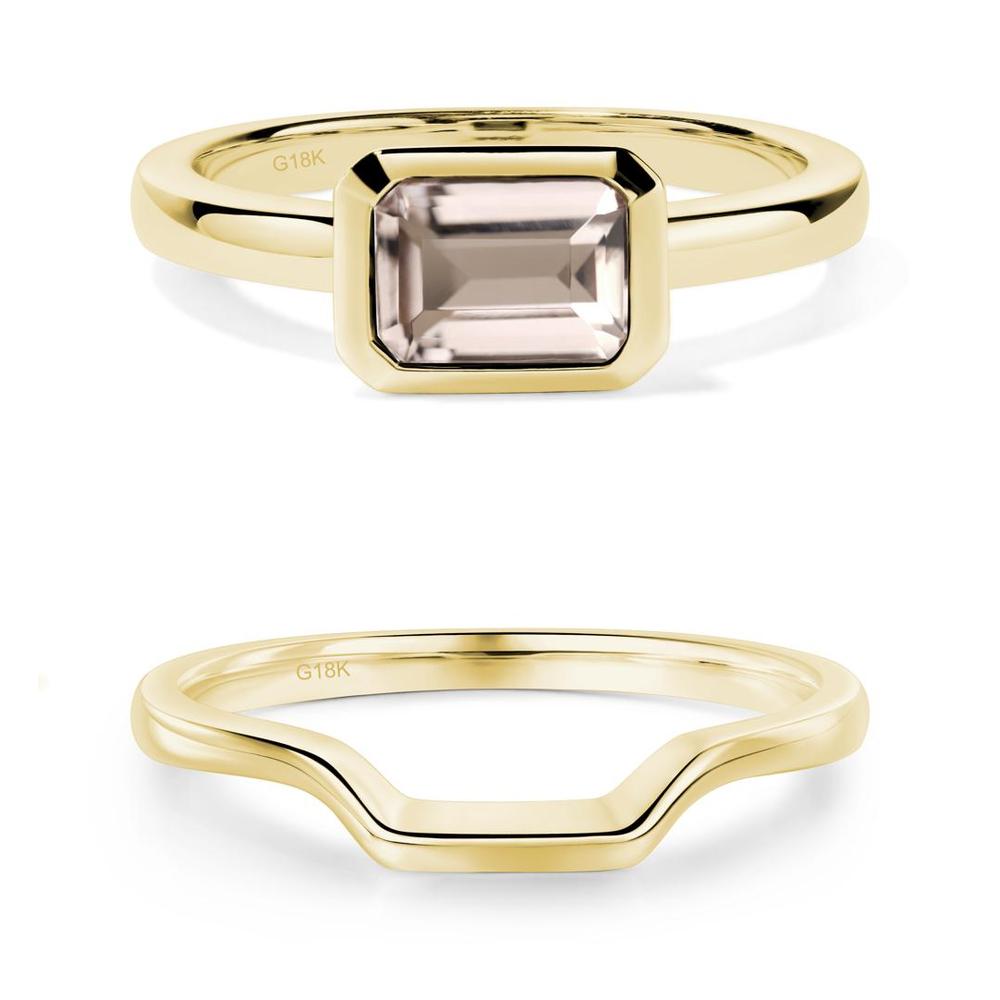 East West Emerald Cut Morganite Bezel Ring - LUO Jewelry #metal_xxxxx