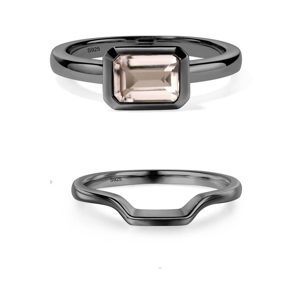 East West Emerald Cut Morganite Bezel Ring - LUO Jewelry #metal_xxxxx