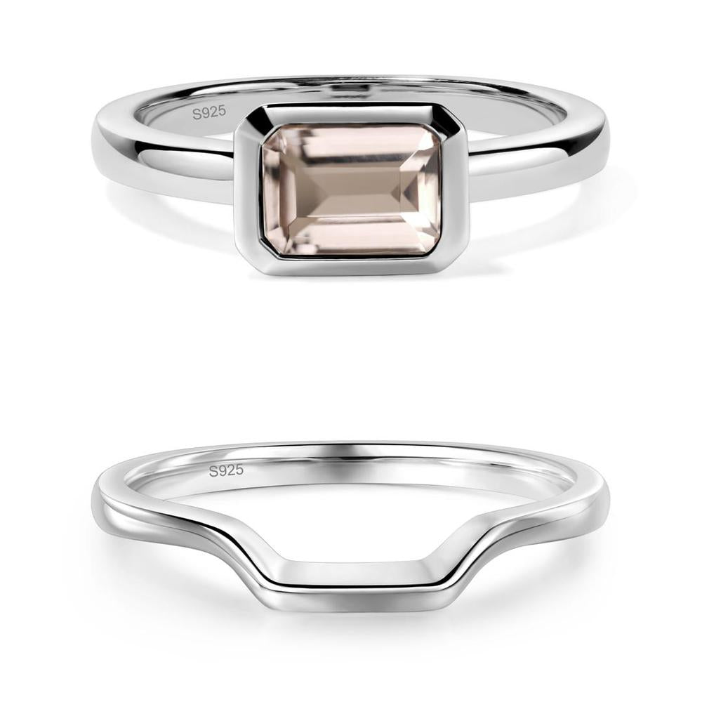 East West Emerald Cut Morganite Bezel Ring - LUO Jewelry #metal_xxxxx