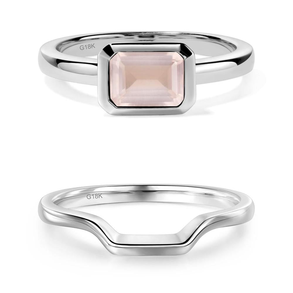 East West Emerald Cut Rose Quartz Bezel Ring - LUO Jewelry #metal_xxxxx