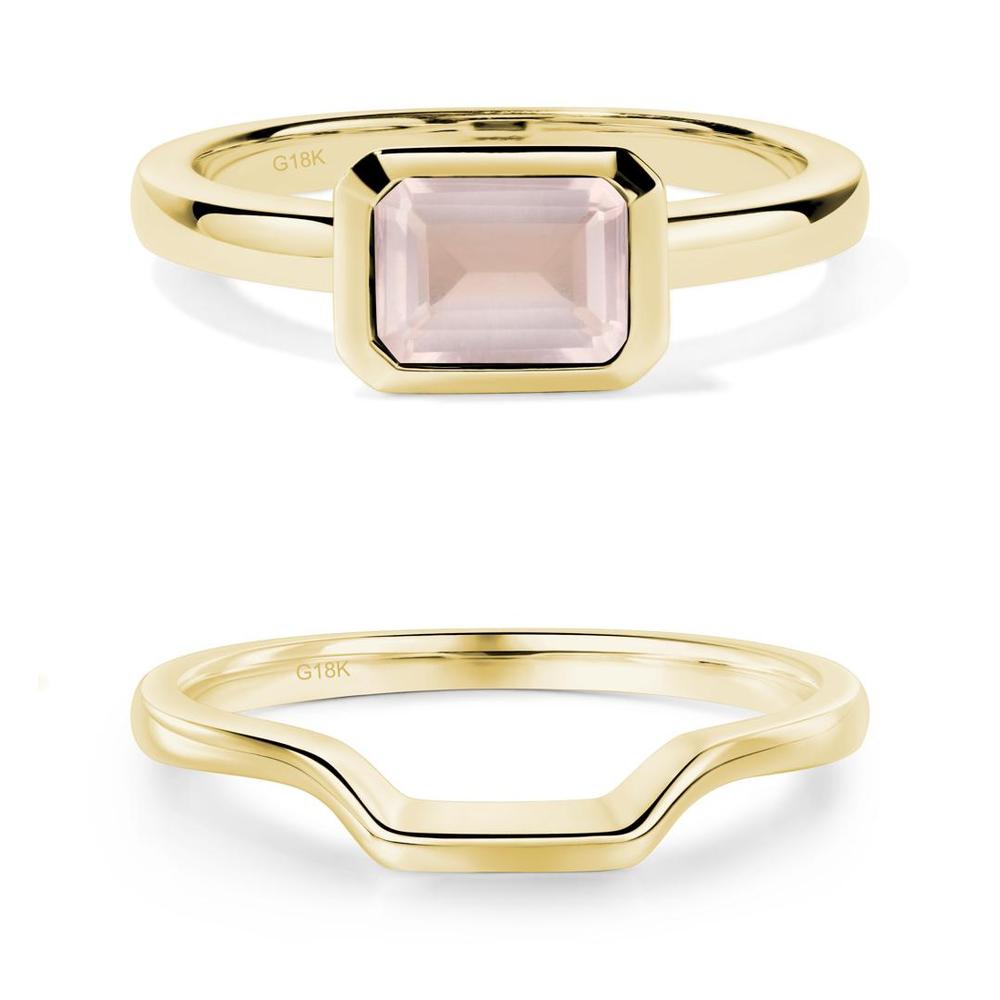 East West Emerald Cut Rose Quartz Bezel Ring - LUO Jewelry #metal_xxxxx