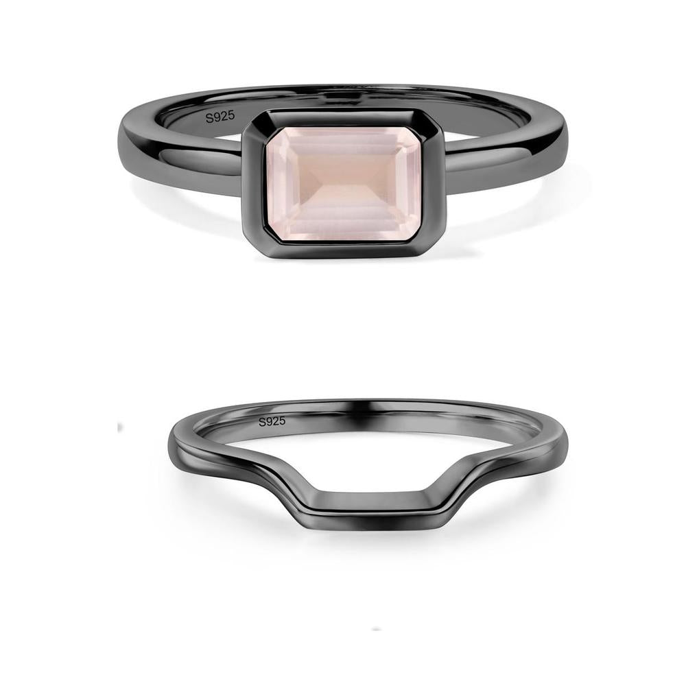 East West Emerald Cut Rose Quartz Bezel Ring - LUO Jewelry #metal_xxxxx