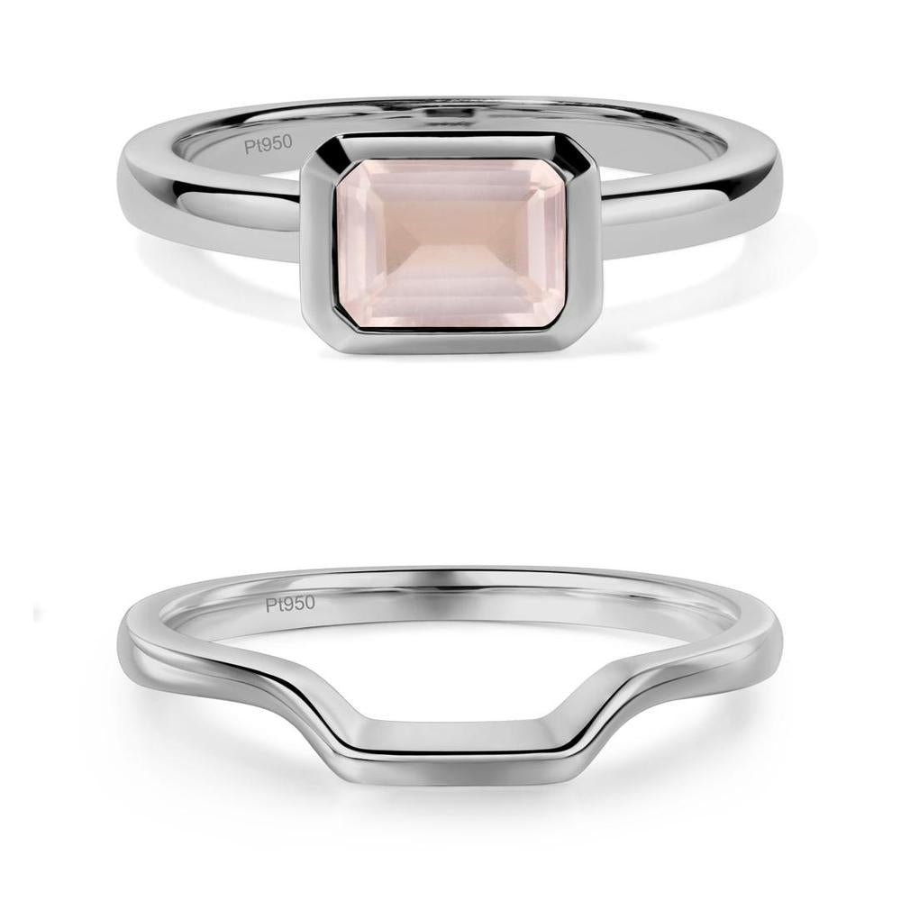 East West Emerald Cut Rose Quartz Bezel Ring - LUO Jewelry #metal_xxxxx