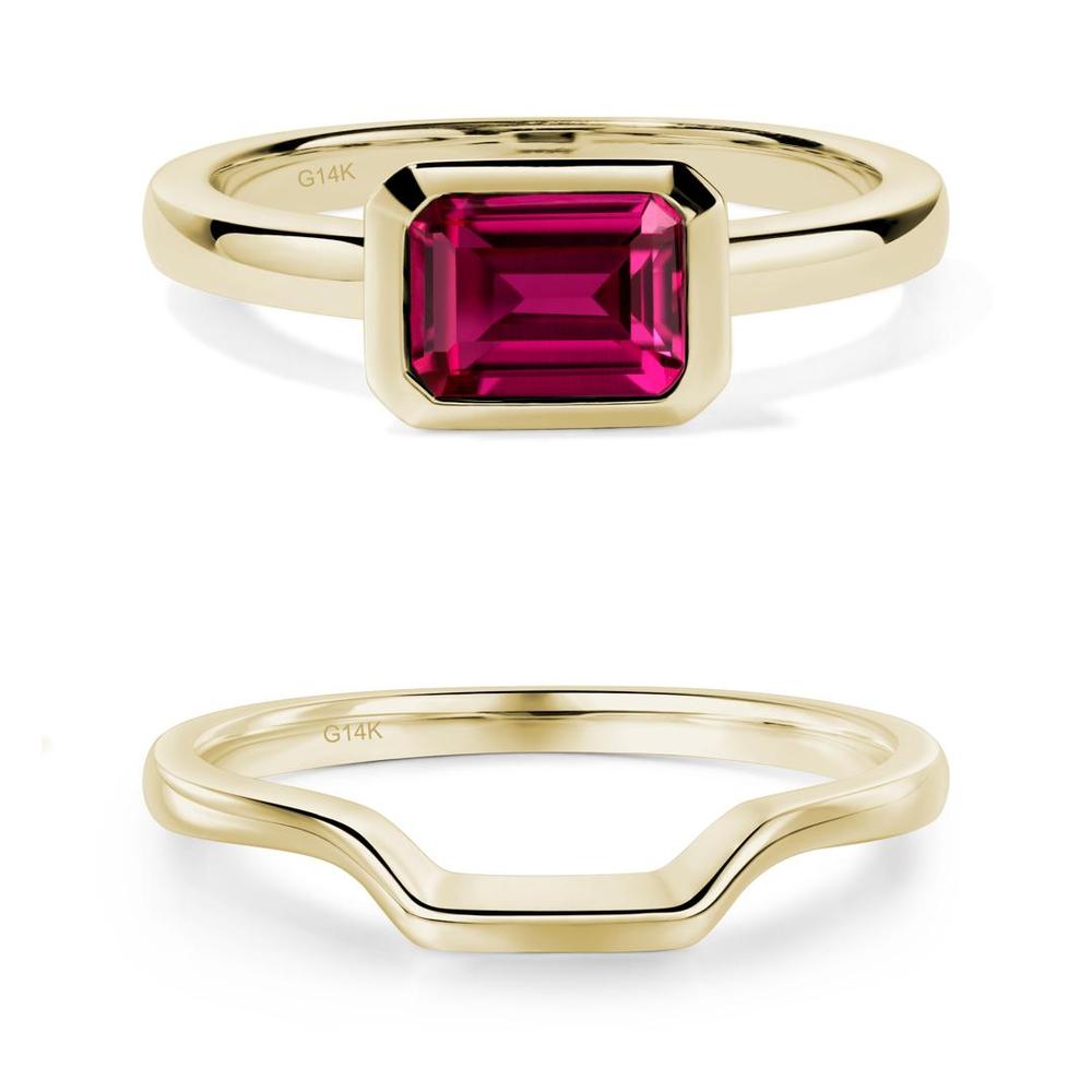 Ruby Bezel Emerald Cut Engagement Ring - LUO Jewelry #metal_xxxxx