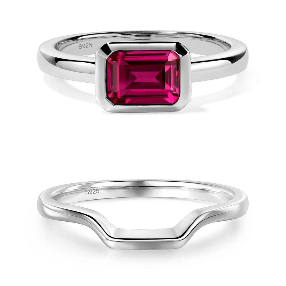 Ruby Bezel Emerald Cut Engagement Ring - LUO Jewelry #metal_xxxxx