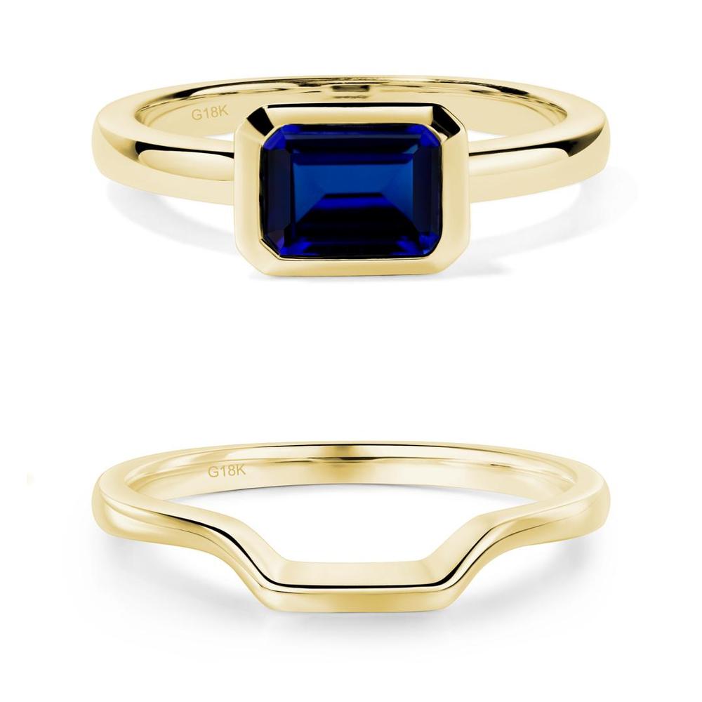 East West Emerald Cut Sapphire Bezel Ring - LUO Jewelry #metal_xxxxx