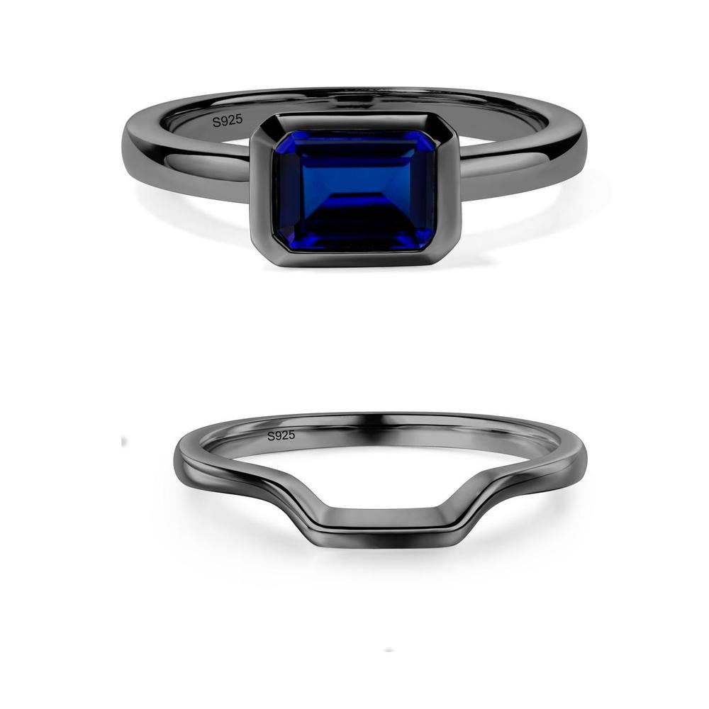 East West Emerald Cut Sapphire Bezel Ring - LUO Jewelry #metal_xxxxx