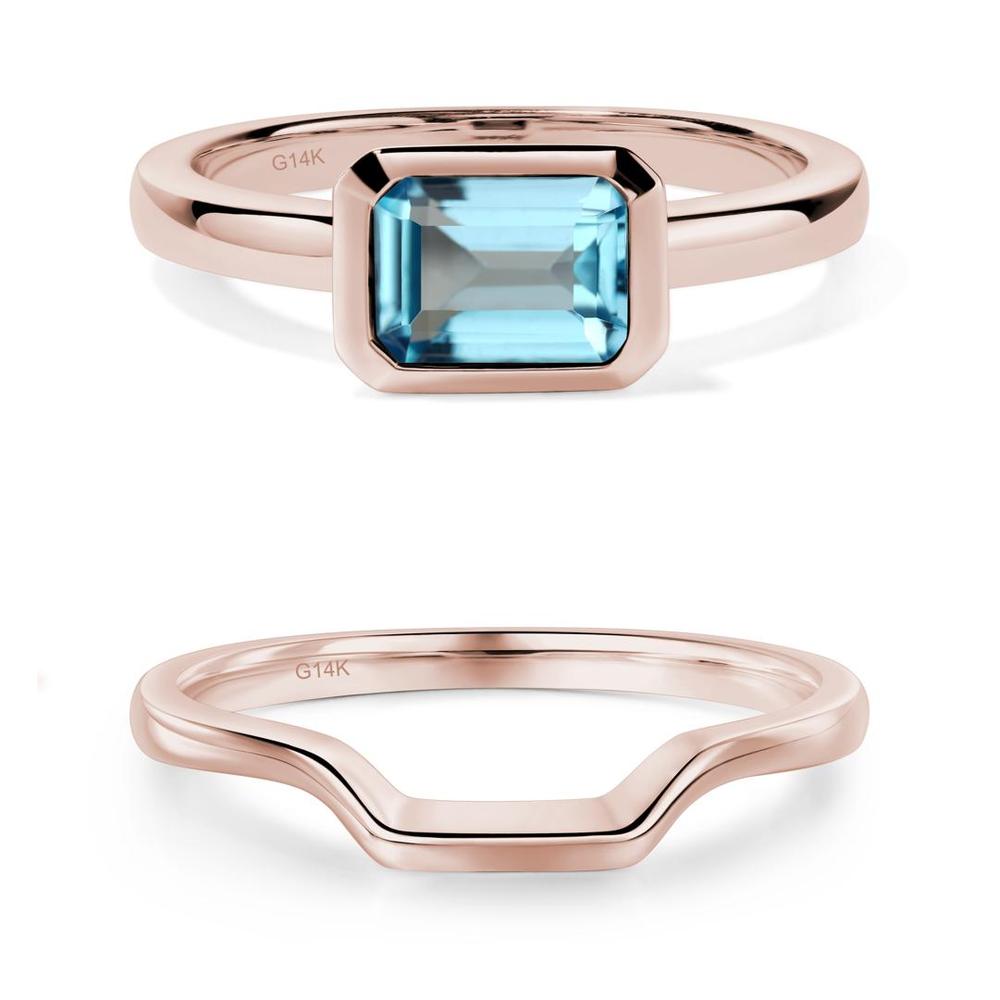 East West Emerald Cut Swiss Blue Topaz Bezel Ring - LUO Jewelry #metal_xxxxx