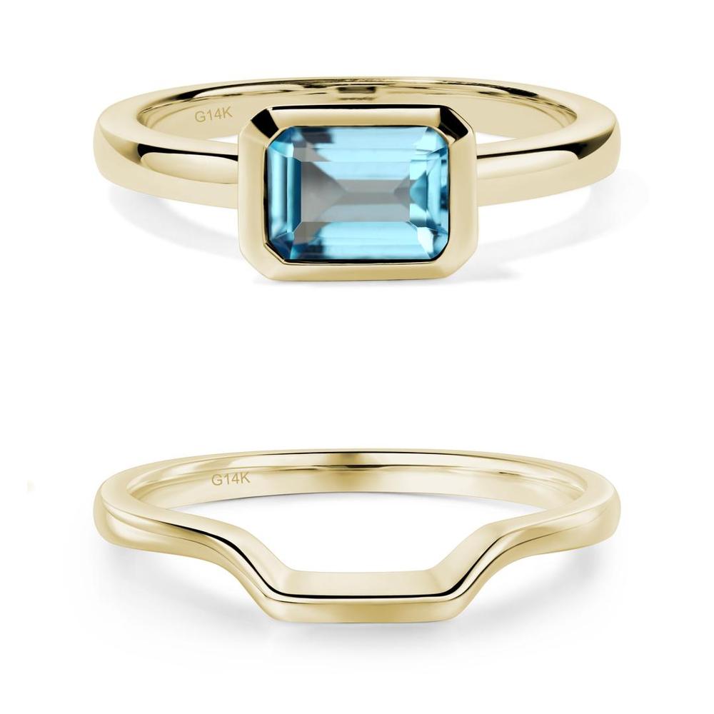 East West Emerald Cut Swiss Blue Topaz Bezel Ring - LUO Jewelry #metal_xxxxx