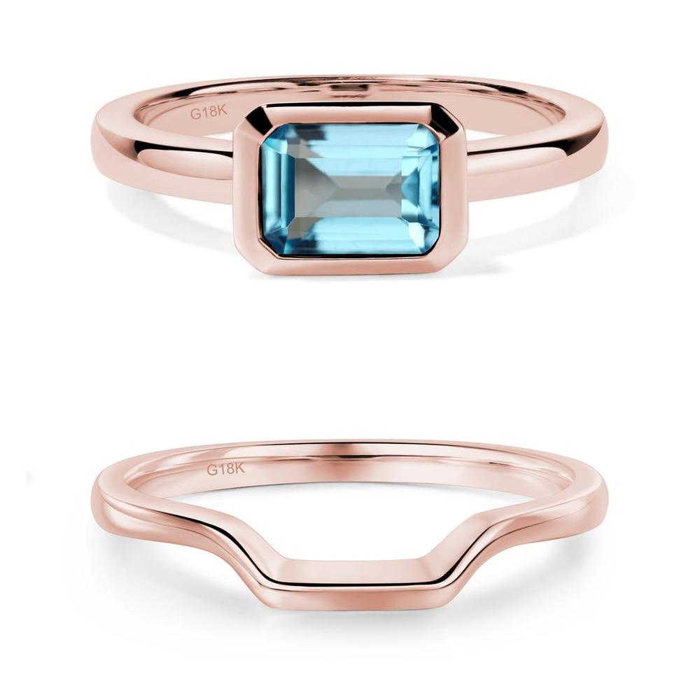 East West Emerald Cut Swiss Blue Topaz Bezel Ring - LUO Jewelry #metal_xxxxx